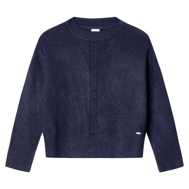Pull Col Rond En Maille marine <span itemprop=