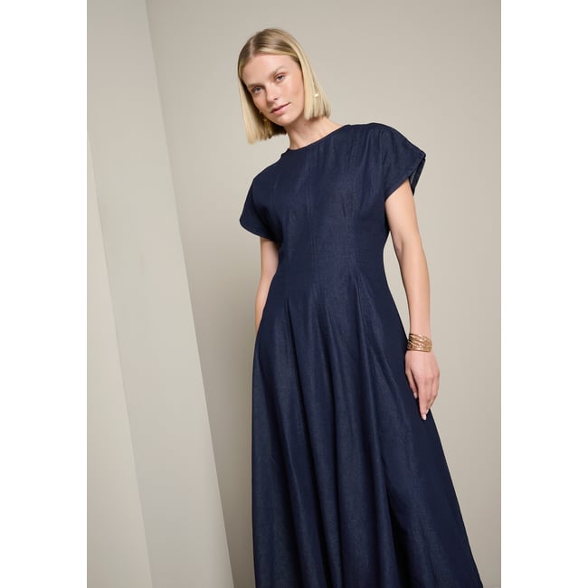 Robe évasée midi dark blue <span itemprop=