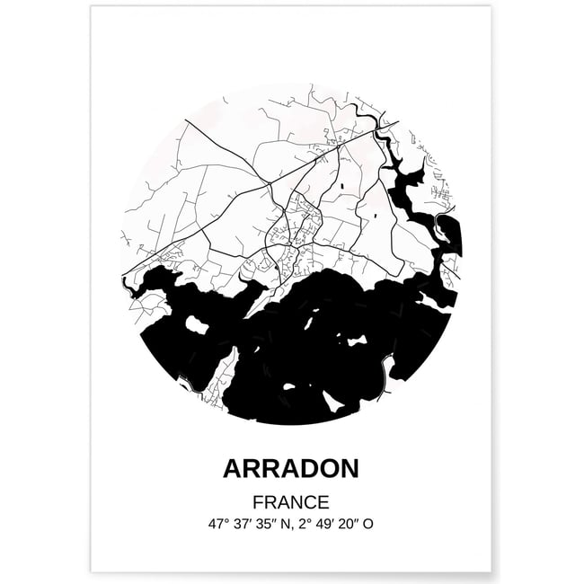 Affiche Carte Arradon Couleur blanc <span itemprop=