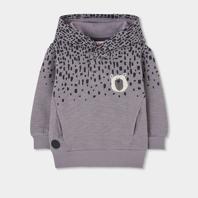 Sweat-shirt garçon molleton à capuche imprimée gris <span itemprop=
