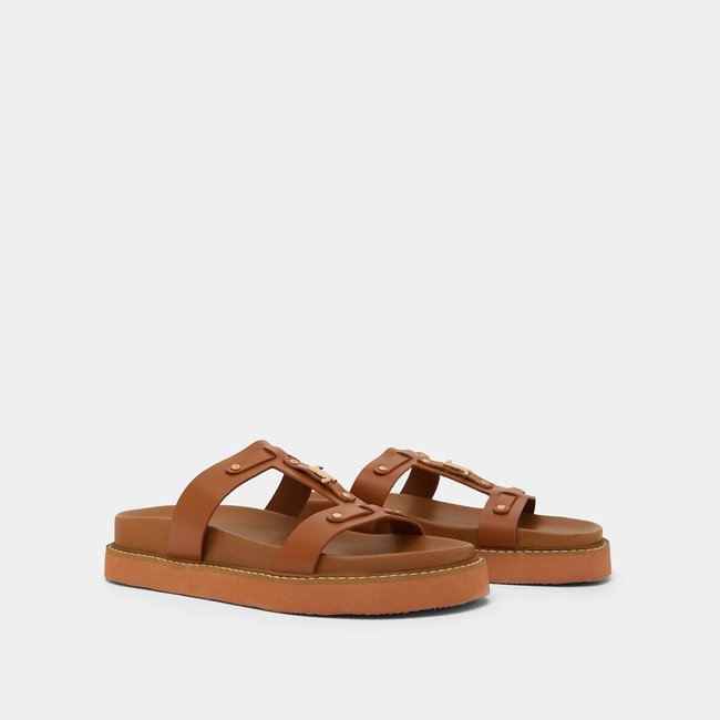 Sandalias de piel Luana coñac <span itemprop=