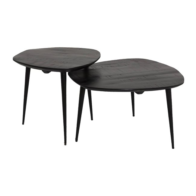 Table basse gigogne en bois de manguier noir  VALÉRIO Couleur noir <span itemprop=