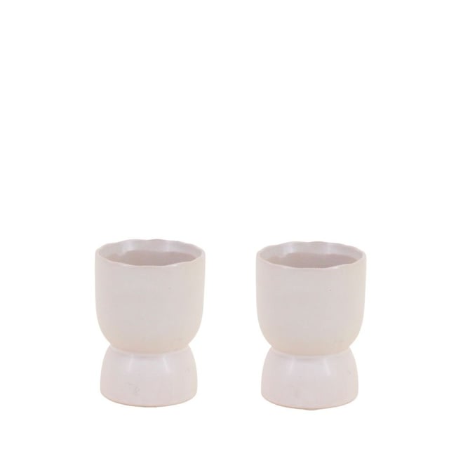 Lot de 2 photophores en céramique 11x8cm Couleur beige <span itemprop=