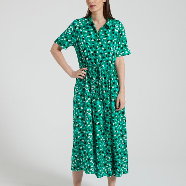 Robe-chemise imprimée, à nouer imprimé vert <span itemprop=