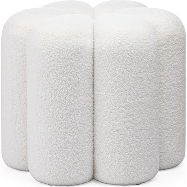 Pouf rond en tissu bouclé Couleur blanc <span itemprop=