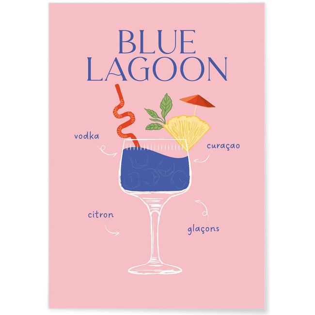 Affiche Cocktail Blue Lagoon 2 Couleur blanc <span itemprop=