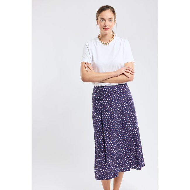 Jupe mi-longue fleurie en cupro imprimé sagina <span itemprop=