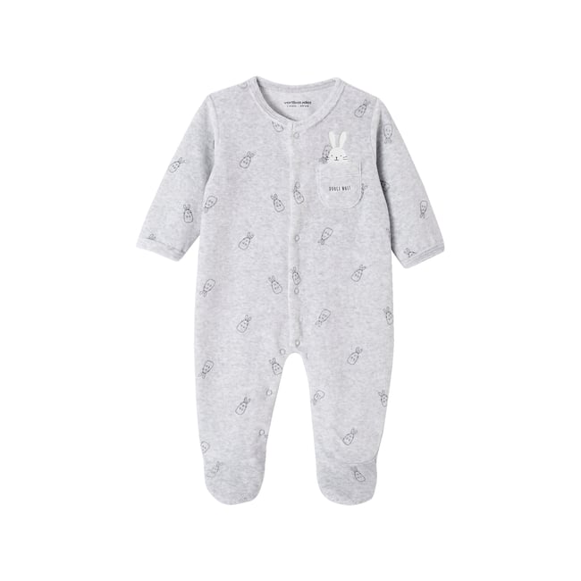 Pyjama bébé mixte en velours lapins gris chiné <span itemprop=