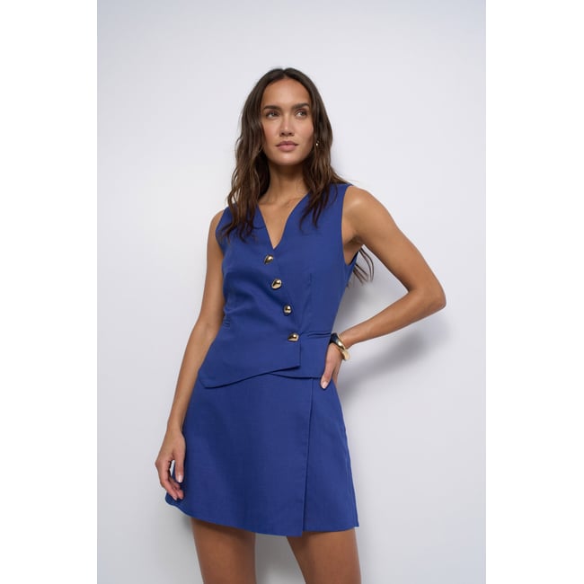 GILET EN LIGHTDENIM AVEC LIN bleu <span itemprop=