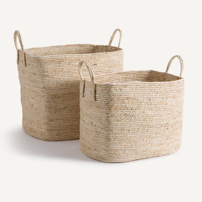 Lot de 2 paniers tressés en corde de maïs, Aiocha Couleur naturel <span itemprop=