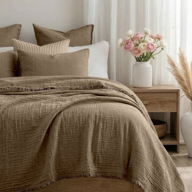 Jeté de lit gaze de coton ALMA Made in Europe - FEBRONIE