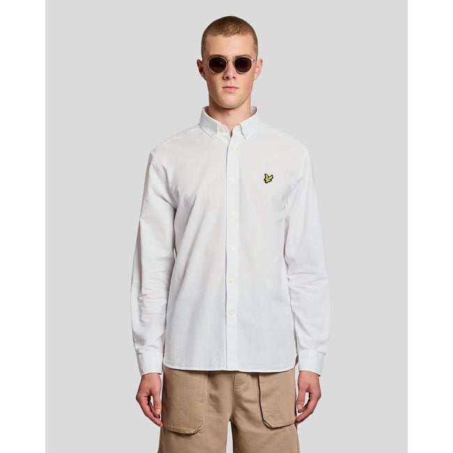 Chemise Oxford en mélange de lin blanc <span itemprop=