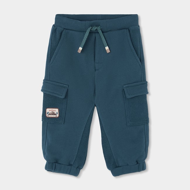 Pantalon garçon en molleton avec poches cargo vert <span itemprop=