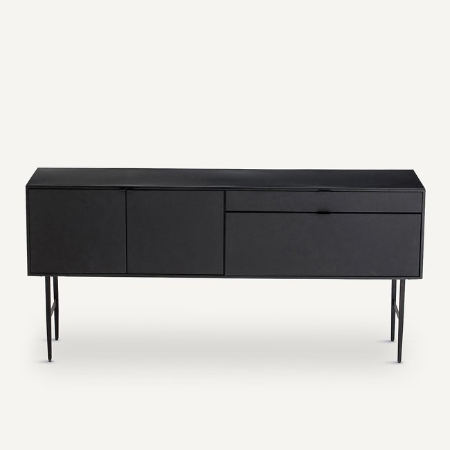 Buffet enfilade métal acier et cuir, Réalto Couleur noir <span itemprop=