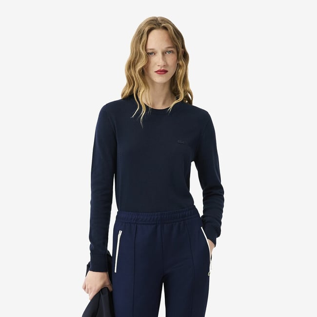 Fine Crew Neck Jumper with Long Sleeves, navy, LACOSTE
