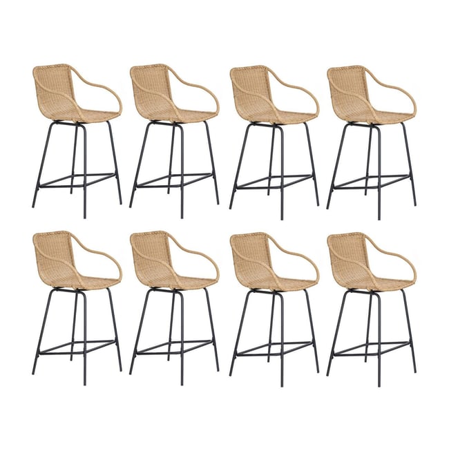Lot de chaises d'ilot et bar en métal et assise en rotin 65cm MOOREA | Lot de 8 Couleur naturel <span itemprop=