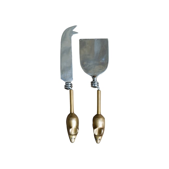 Set de 2 couverts avec manche en laiton Souris Couleur or <span itemprop=