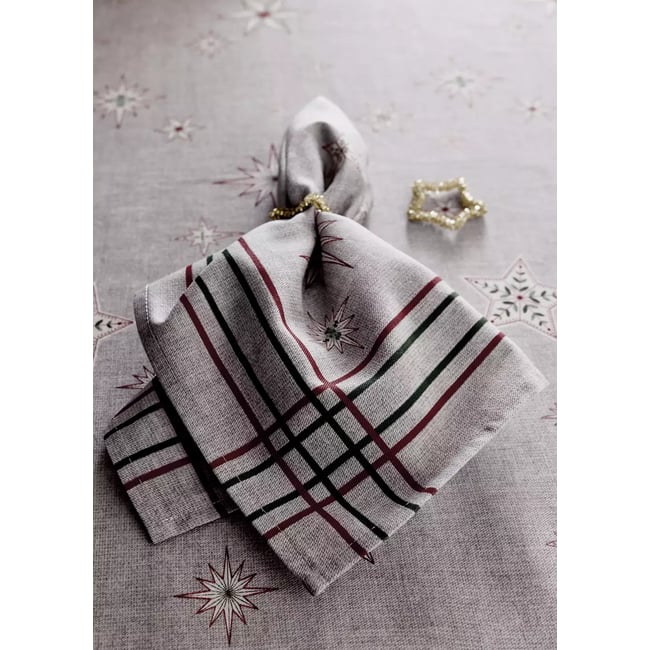 Serviettes de table en coton imprimé étoiles gris <span itemprop=