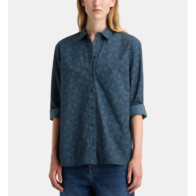 Chemise droite alma sur fleurs coton bleu marine <span itemprop=