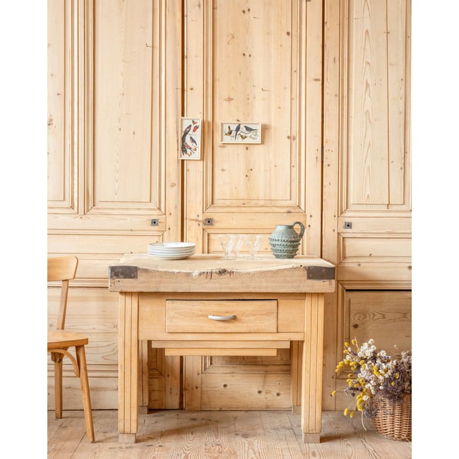 Meuble de métier en bois Fernand N°405 - Bon état Couleur bois clair <span itemprop=