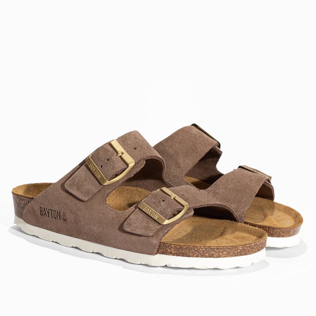 Sandales en cuir suedé ATLAS taupe <span itemprop=