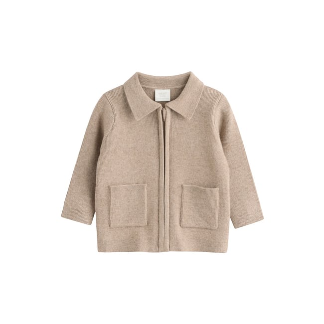 Cardigan zippé en maille pour bébé marron fauve <span itemprop=