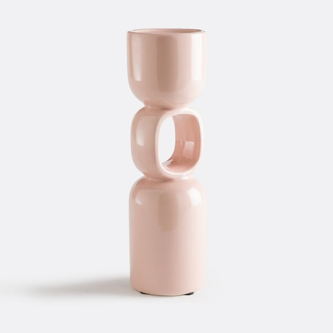 Candelabro escultórico de cerámica, altura de 31 cm, FOMEA beige rosa <span itemprop=