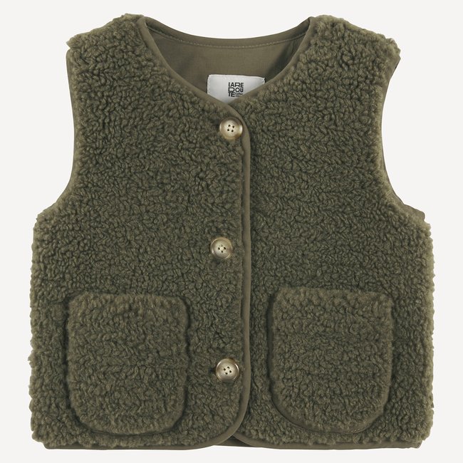 Colete em sherpa bege <span itemprop=