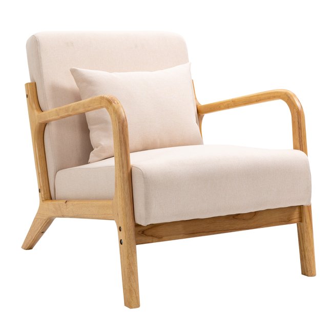 Fauteuil de salon en bois massif, OHAMA Couleur beige <span itemprop=
