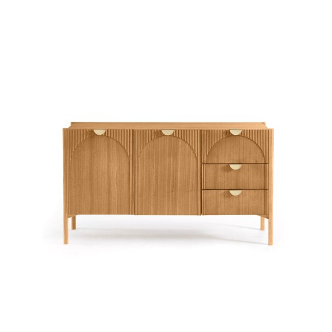 Buffet bas en placage 4 portes 135 cm, LOLA Couleur marron clair <span itemprop=