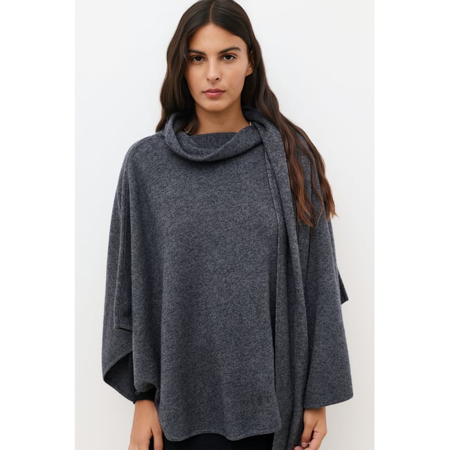 Poncho ample col roulé HICHARPA gris <span itemprop=