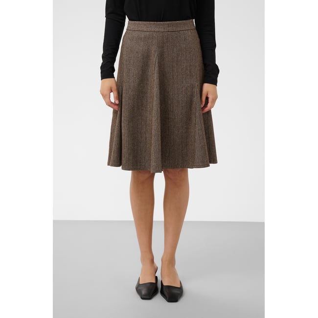 Jupe cintrée marron ganache herringbone <span itemprop=