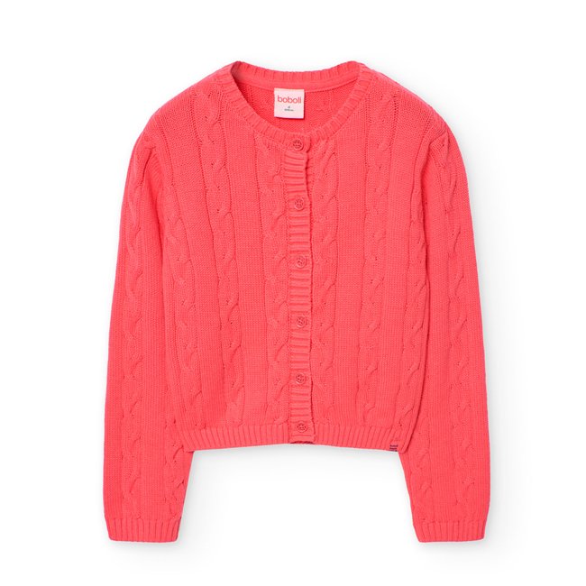 Veste en tricot avec col rond et fermeture boutons rose <span itemprop=