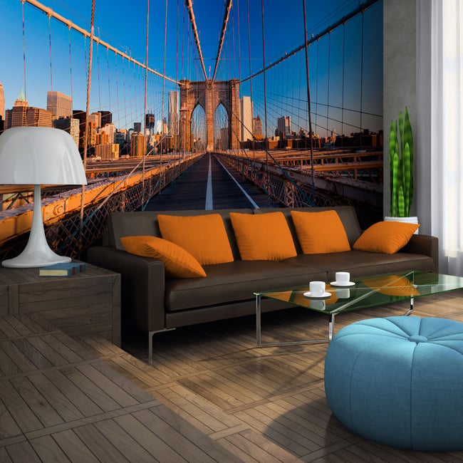 Papier peint intissé panoramique Ville et Architecture Sur le chemin de Manhattan Couleur beige <span itemprop=