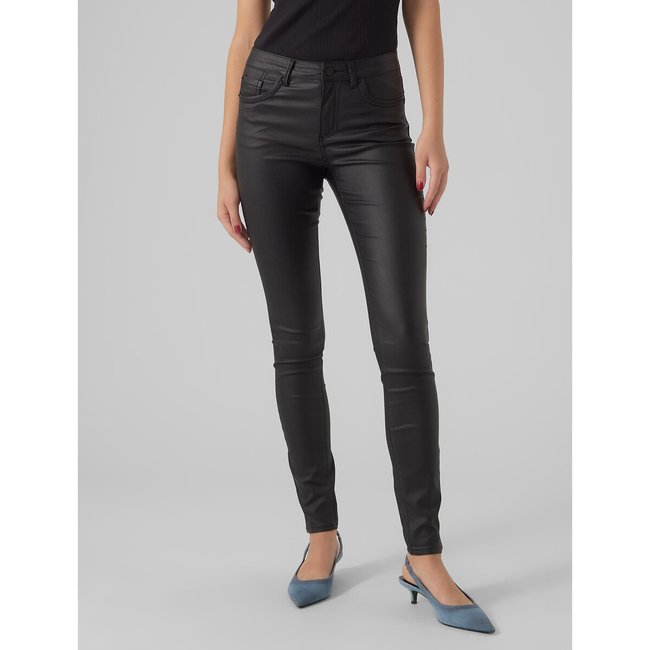 Pantalon skinny enduit noir <span itemprop=