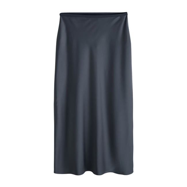 Jupe mi-longue en satin gris foncé <span itemprop=