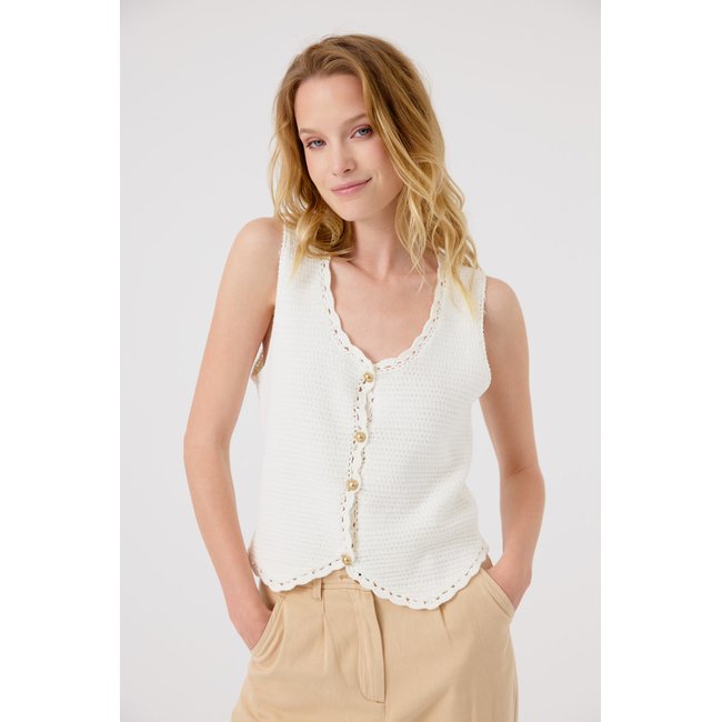 Gilet sans manches en crochet AGATA beige <span itemprop=