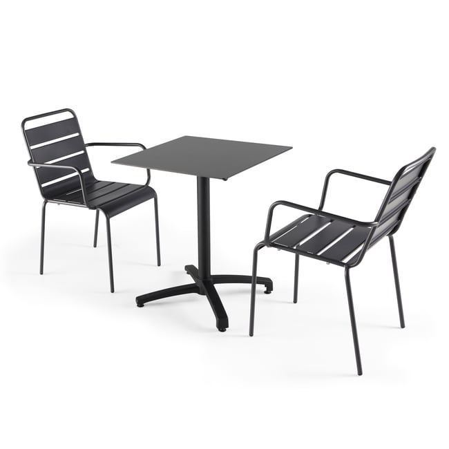 Table 60x60 cm inclinable stratifiée avec pied noir et chaises en métal, OPERA gris anthracite <span itemprop=