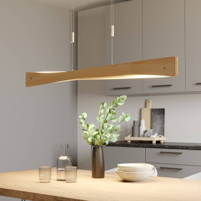 Suspension En Bois Design Led, Lian Couleur chêne naturel, nickel mat <span itemprop=