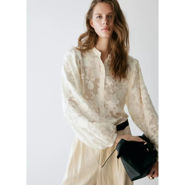 Blouse Lyocell détails brodés blanc cassé <span itemprop=