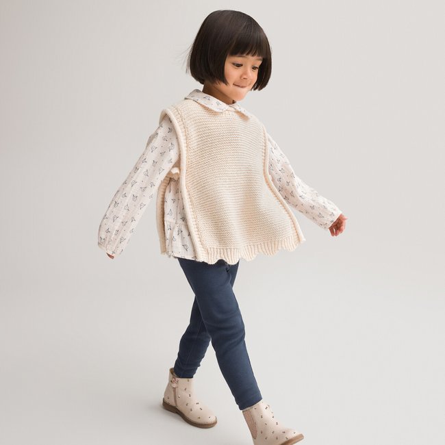 Ensemble 3 pièces pull, blouse et legging ecru + bleu <span itemprop=