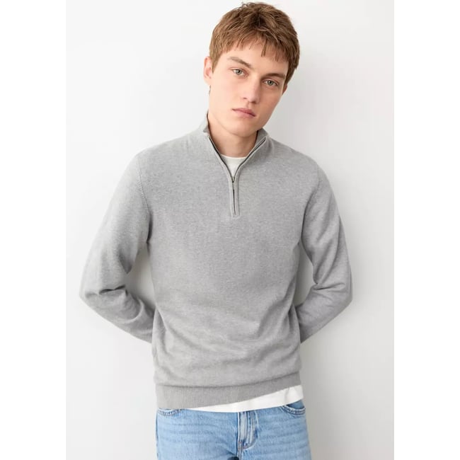 Pull-over col montant gris chiné moyen <span itemprop=