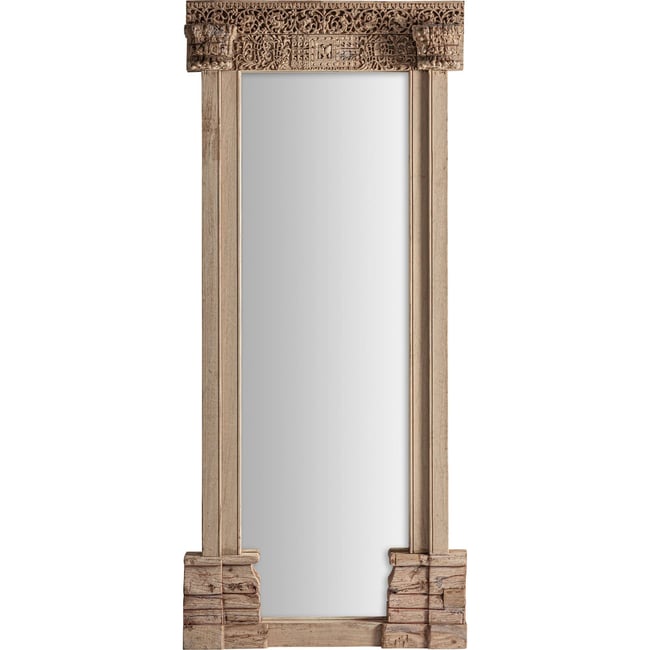 Miroir ethnique en teck sculpté Couleur bois clair brun patiné <span itemprop=