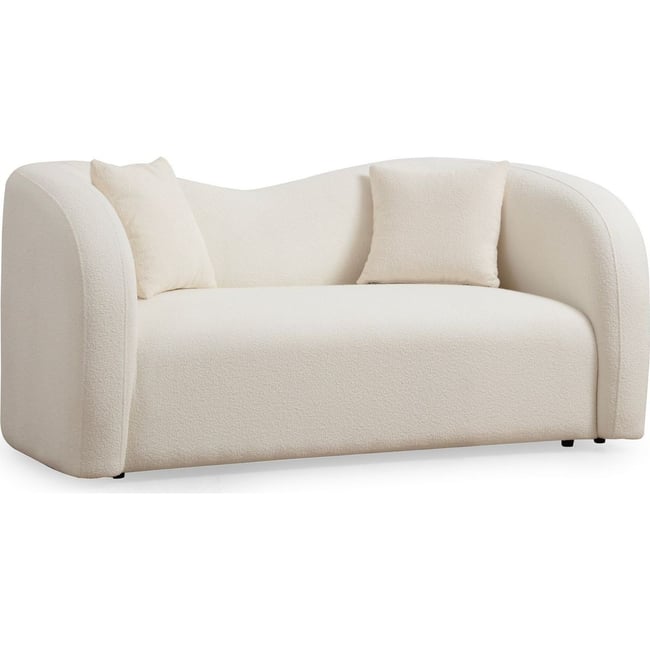Canapé arrondi 2 places en tissu bouclé - MIRO Couleur beige <span itemprop=