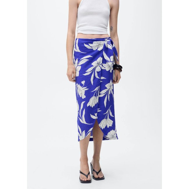 Jupe portefeuille à fleurs bleu <span itemprop=