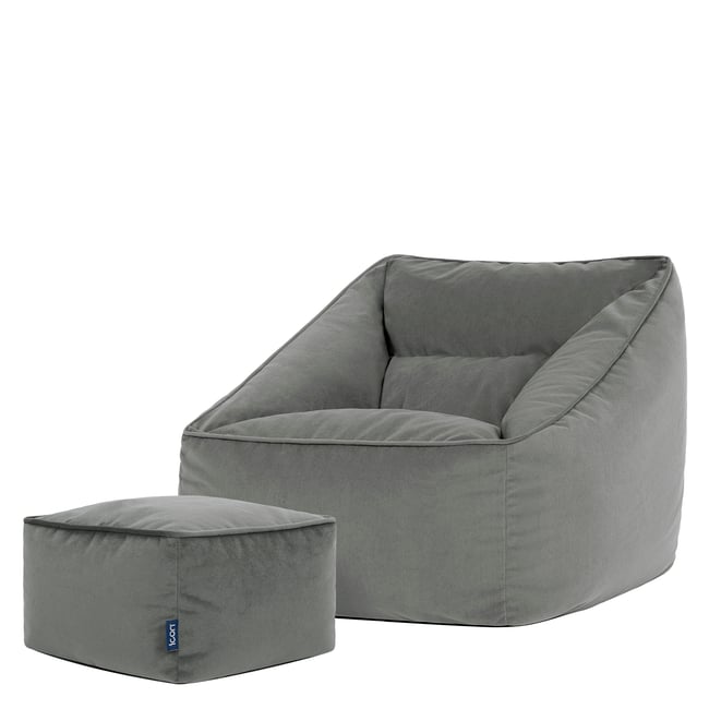 Pouf fauteuil salon et son repose-pied carré en velours mat Oeko-Tex® - NATALIA - ICON