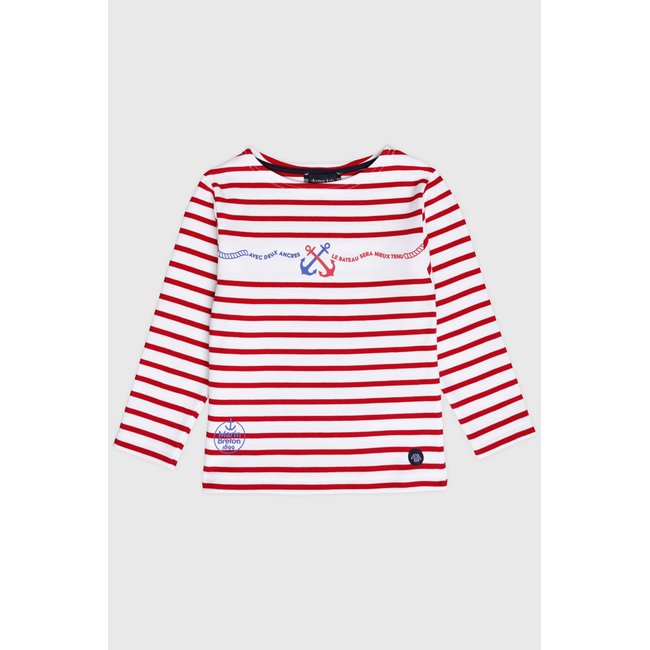 Marinière en coton épais KIDS blanc/braise <span itemprop=