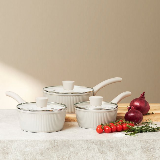 3-Piecen Ribbed Pan Set, taupe, HADEN