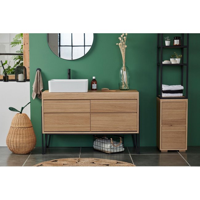 Meuble sous vasque en bois et métal 4 tiroirs L120 - BRIGHTON Couleur marron <span itemprop=