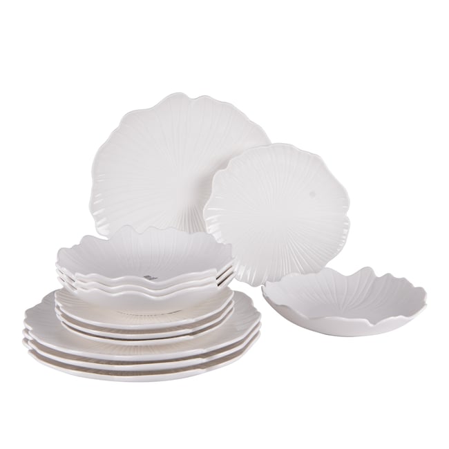 Service d'assiettes Ginkgo 12 pièces - GINKGO Couleur blanc <span itemprop=
